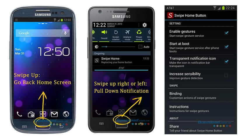 Ứng dụng tạo n&uacute;t home ảo Swipe Home Button for Android