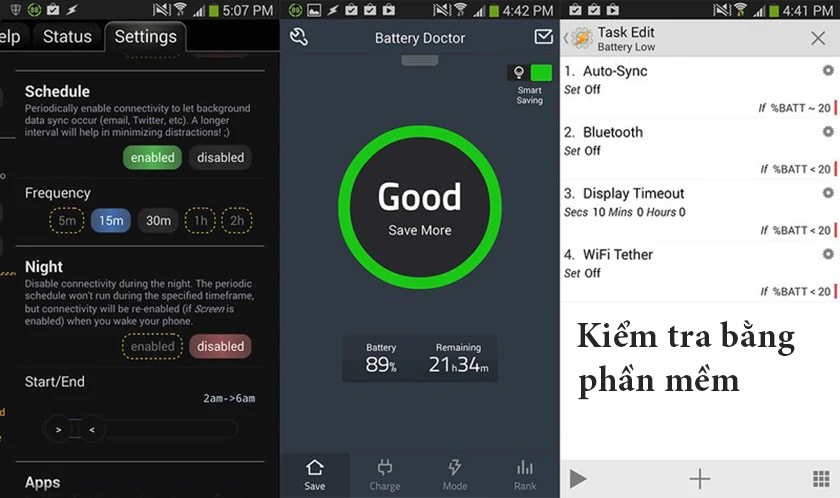 dùng phần mềm kiểm tra chai pin