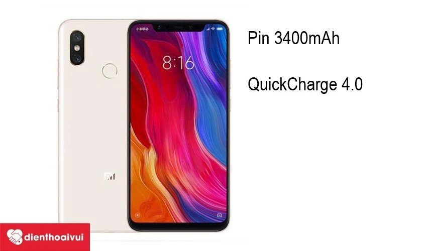 Xiaomi Mi 8 - vi&ecirc;n pin dung lượng lớn 3400mAh c&ugrave;ng c&ocirc;ng nghệ sạc nhanh Quick Charge 4