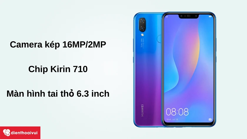 Đi&ecirc;̣n thoại Huawei Nova 3i - camera sau 16MP/2MP, chip Kirin 710 và màn hình tai thỏ 6.3 inch Full HD+