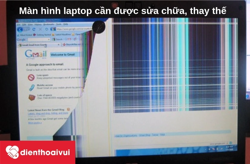 m&agrave;n h&igrave;nh hiển thị của chiếc laptop Dell Inspiron 4110/4050 c&oacute; thể bị hư hỏng, vỡ nứt