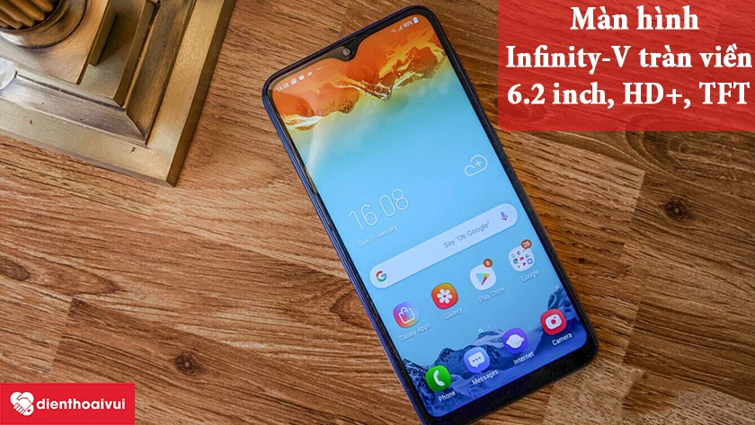 Samsung Galaxy M10 l&agrave; chiếc điện thoại nổi bật hơn cả với m&agrave;n h&igrave;nh tr&agrave;n viền mới Infinity-V