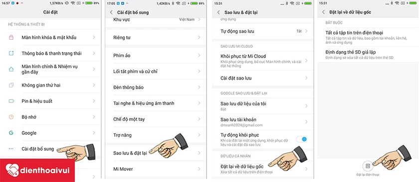 Đưa Redmi Go về chế độ c&agrave;i đặt gốc