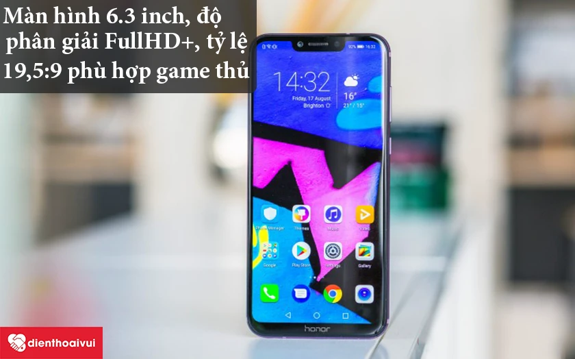 Honor Play &ndash; M&agrave;n h&igrave;nh 6.3 inch, độ ph&acirc;n giải FullHD+, tỷ lệ 19,5:9 si&ecirc;u rộng ph&ugrave; hợp game thủ