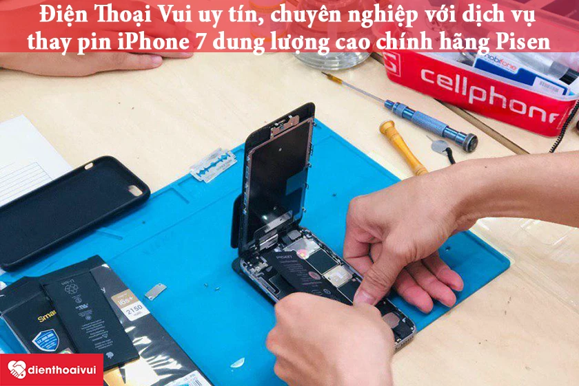 Thay pin iPhone 7 dung lượng cao ch&iacute;nh h&atilde;ng Pisen chất lượng, uy t&iacute;n tại Điện Thoại Vui
