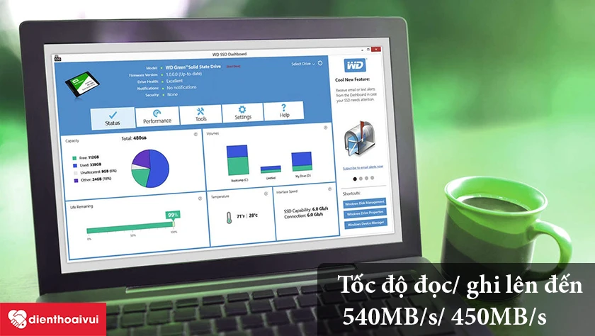 Tốc độ đọc/ ghi l&ecirc;n đến 540MB/s/ 450MB/s