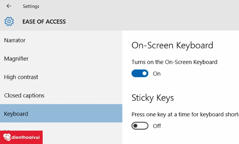 nhấp v&agrave;o select Ease of Access