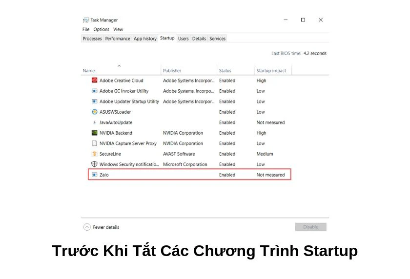Dừng các phần mềm khởi động Startup để tăng tốc Win 10