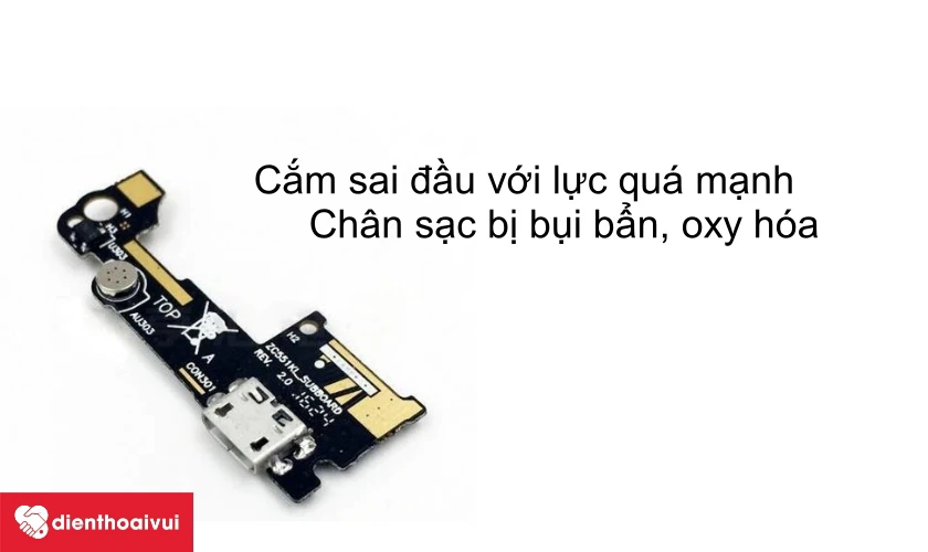 cắm sai đầu với lực quá mạnh gây biến dạng thậm chí là gãy chân sạc điện thoại
