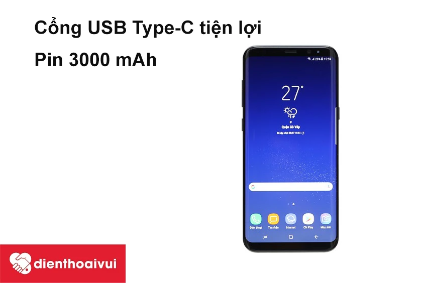 Cổng USB Type-C tiện lợi, dung lượng pin 3000 mAh