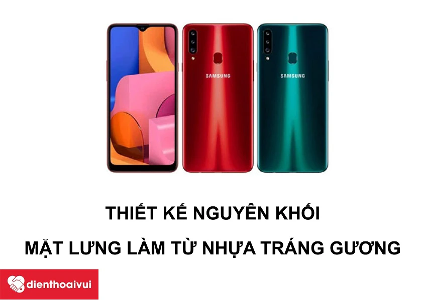 Samsung Galaxy A20s &ndash; Thiết kế l&agrave;m từ nhựa tr&aacute;ng gương sang trọng