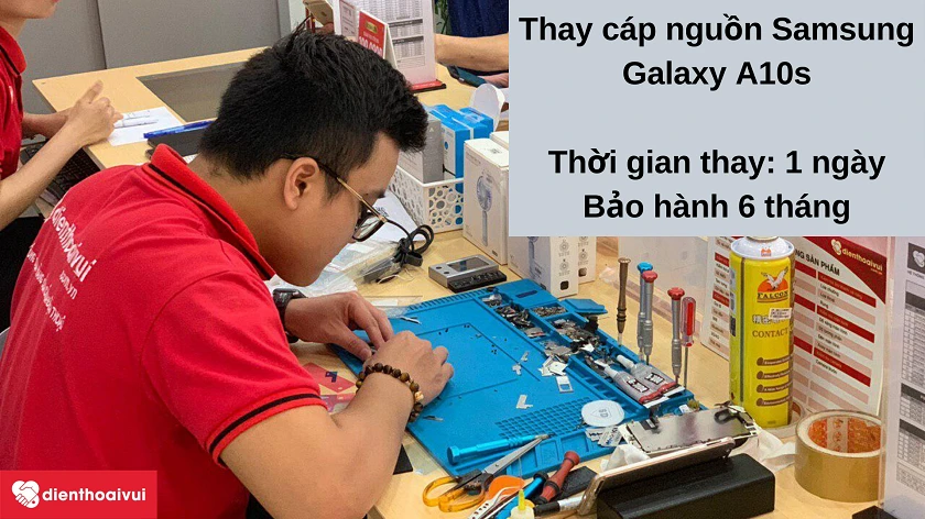 Dịch vụ thay cáp ngu&ocirc;̀n Samsung Galaxy A10s ch&acirc;́t lượng t&ocirc;́t, giá hợp lý tại Đi&ecirc;̣n Thoại Vui