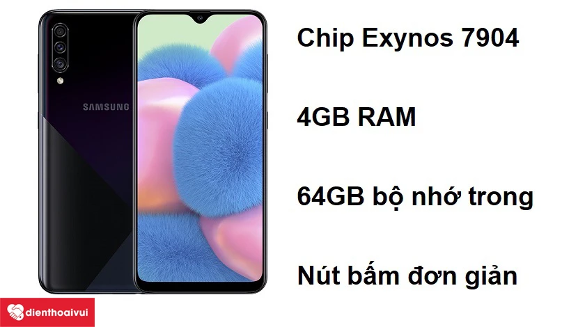 Samsung Galaxy A30s với c&aacute;c ph&iacute;m cứng được thiết kế tối giản