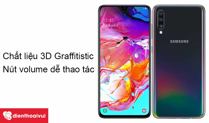 Samsung Galaxy A70 &ndash; Chất liệu 3D Graffitistic, n&uacute;t volume cạnh b&ecirc;n dễ d&agrave;ng thao t&aacute;c