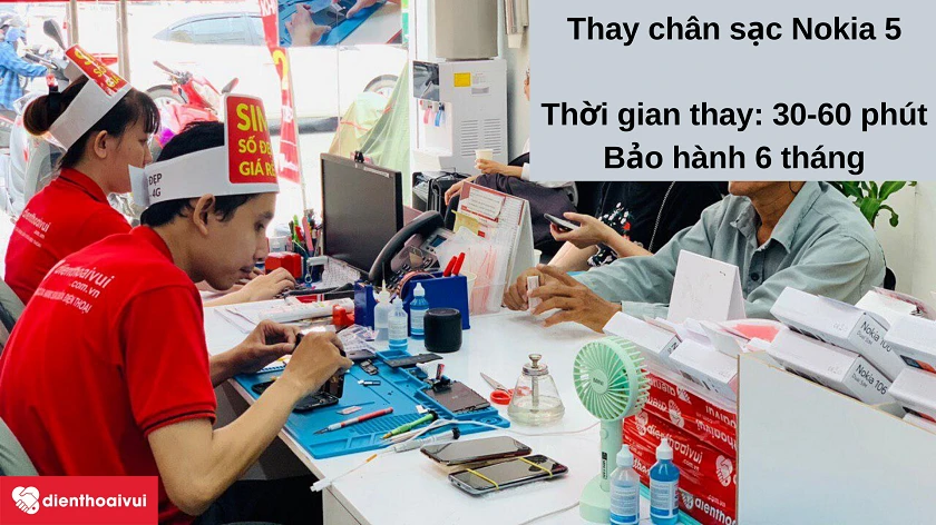Dịch vụ thay chân sạc Nokia 5 chất lượng tốt, lấy nhanh tại Điện Thoại Vui