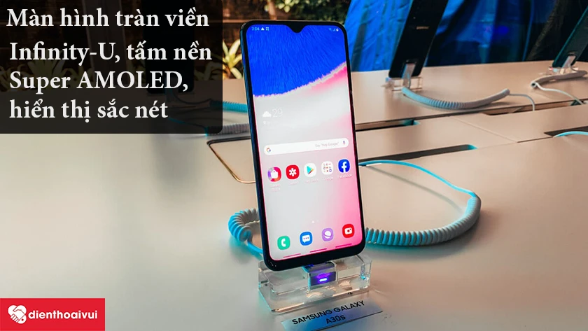 Samsung Galaxy A30s &ndash; M&agrave;n h&igrave;nh tr&agrave;n viền Infinity-U, tấm nền Super AMOLED, độ ph&acirc;n giải FullHD+ hiển thị sắc n&eacute;t