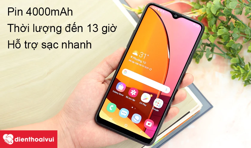 Pin Samsung Galaxy A20s có dung lượng 4000mAh cho thời lượng sử dụng đến 13 giờ