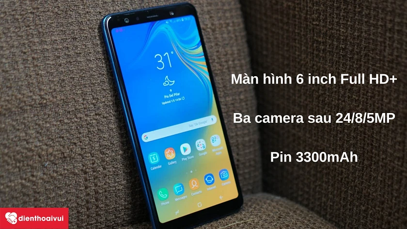 Đi&ecirc;̣n thoại Samsung Galaxy A7 (2018) - màn hình 6 inch, b&ocirc;̣ ba camera 24MP/8MP/5MP, vi&ecirc;n pin 3300mAh