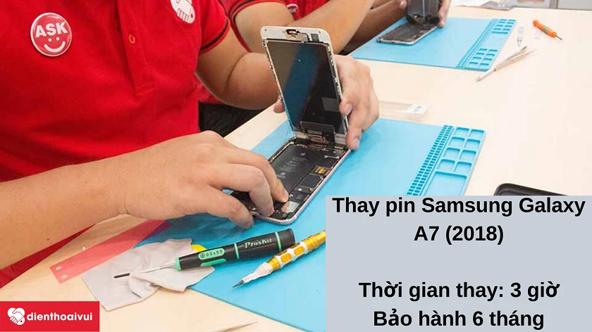 Dịch vụ thay pin Samsung Galaxy A7 (2018) nhanh chóng, giá phải chăng tại Đi&ecirc;̣n Thoại Vui