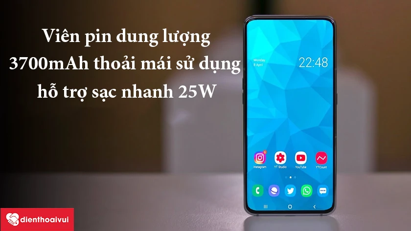 Samsung Galaxy A80 &ndash; Vi&ecirc;n pin dung lượng 3700mAh, hỗ trợ sạc nhanh Super Fast Charging 25W