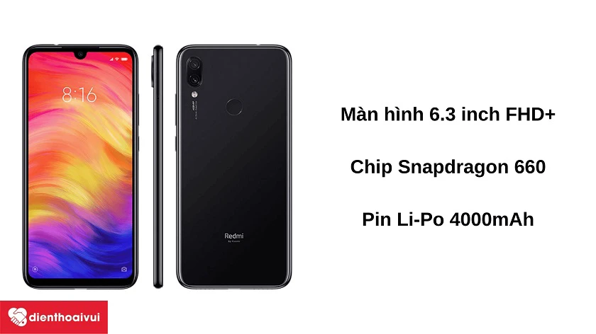 Đi&ecirc;̣n thoại Xiaomi Redmi Note 7 - Màn hình 6.3 inch, chip Snapdragon 660, pin