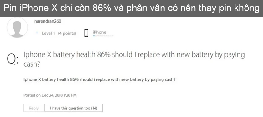 iphone x chai pin dung lượng pin của m&aacute;y xuống dưới 86%