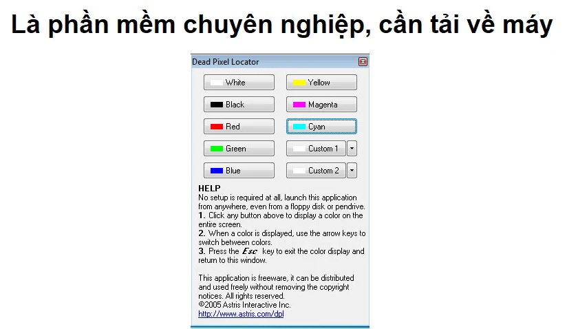 Phần mềm kiểm tra điểm chết trên màn hình laptop - Dead PixeL Locator
