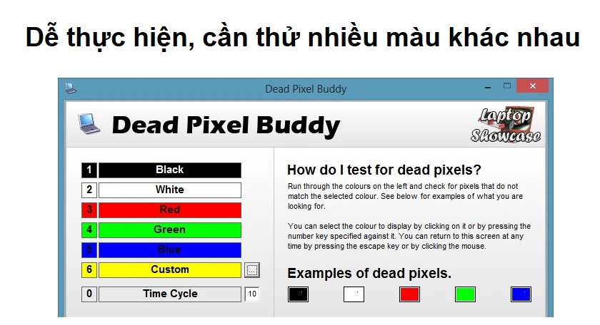 Phần mềm kiểm tra điểm chết trên amnf hình laptop - Dead Pixel Buddy