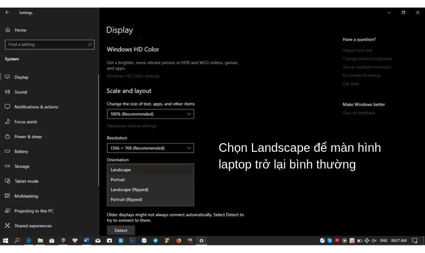 Hướng dẫn cách sửa màn hình laptop bị xoay ngang, dọc, lộn ngược - Trên window 10