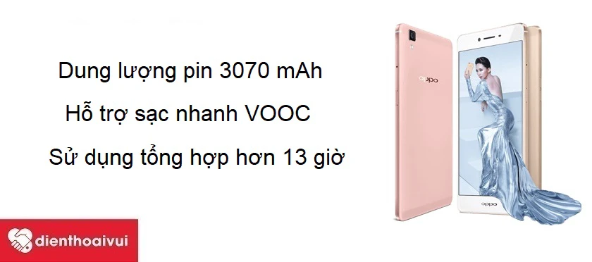 OPPO R7S - dung lượng pin 3070 mAh, hỗ trợ sạc nhanh VOOC