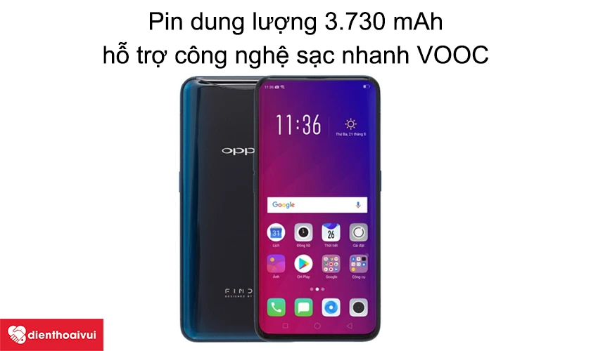 Pin dung lượng 3.730 mAh, hỗ trợ công nghệ sạc nhanh VOOC