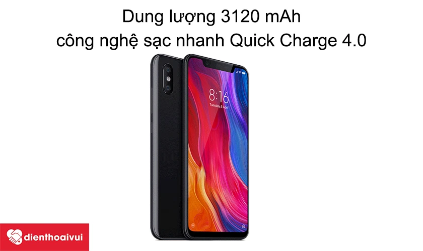 Dung lượng 3120 mAh, c&ocirc;ng nghệ sạc nhanh Quick Charge 4.0