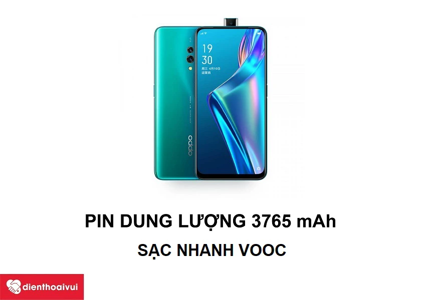Dung lượng pin 3765 mAh c&ugrave;ng khả năng sạc VOOC nhanh ch&oacute;ng