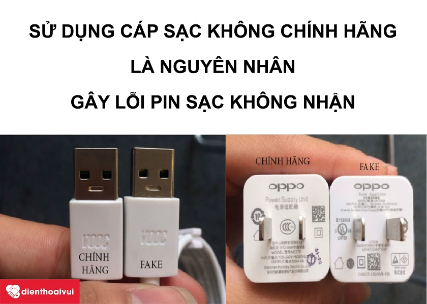 Sử dụng c&aacute;p sạc kh&ocirc;ng ch&iacute;nh h&atilde;ng