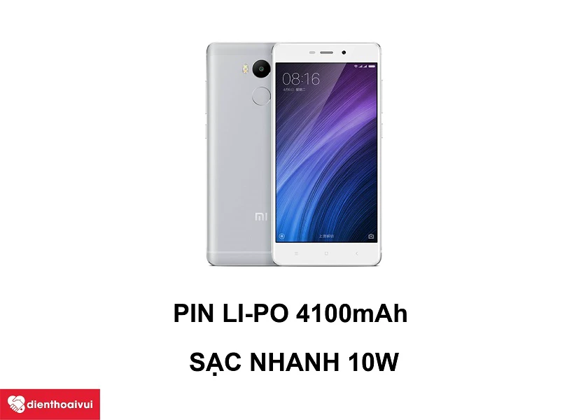 Xiaomi Redmi 4 &ndash; Pin liền Li-Po 4100mAh c&ugrave;ng khả năng sạc nhanh 10W