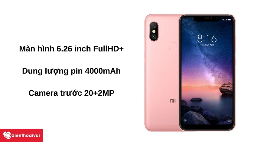 Đi&ecirc;̣n thoại Xiaomi Redmi Note 6 Pro - màn hình FullHD+, pin 4000mAh, camera trước 20MP+2MP