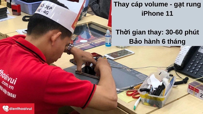 Dịch vụ thay cáp volume - gạt rung iPhone 11 nhanh chóng, giá phải chăng tại Đi&ecirc;̣n Thoại Vui
