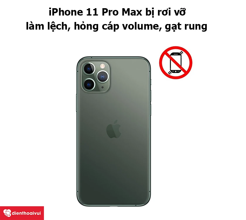 iPhone 11 Pro Max bị rơi vỡ l&agrave;m lệch, hỏng c&aacute;p volume, gạt rung,