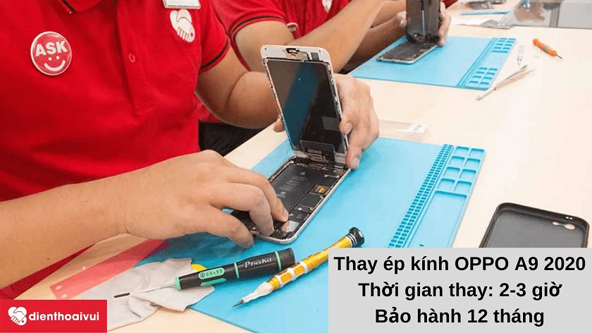 Dịch vụ thay ép mặt kính OPPO A9 2020 chính hãng, giá rẻ tại Điện Thoại Vui