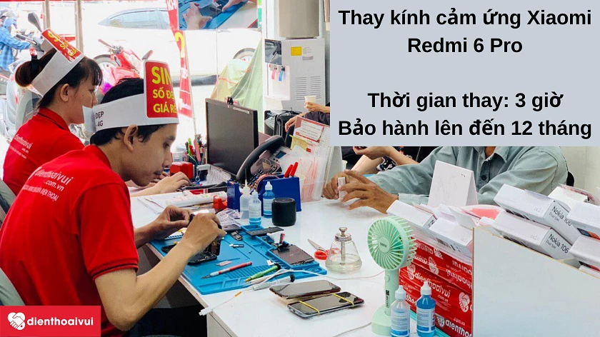 Dịch vụ thay k&iacute;nh cảm ứng Xiaomi Redmi 6 Pro nhanh ch&oacute;ng, gi&aacute; phải chăng tại Điện Thoại Vui