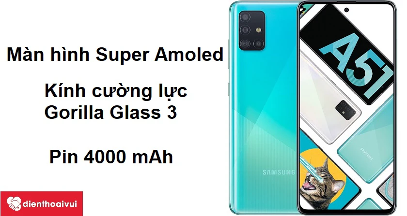 Samsung Galaxy A51 - m&agrave;n h&igrave;nh cường lực Gorilla Glass 3&nbsp;
