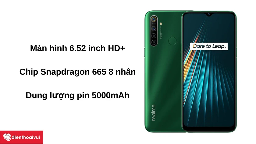 Đi&ecirc;̣n thoại Realme 5i - Màn hình 6.52 inch, 4 camera, chip Snapdragon 665, pin 5000mAh