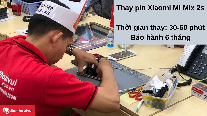 Dịch vụ thay pin Xiaomi Mi Mix 2s nhanh chóng, ch&acirc;́t lượng t&ocirc;́t tại Đi&ecirc;̣n Thoại Vui