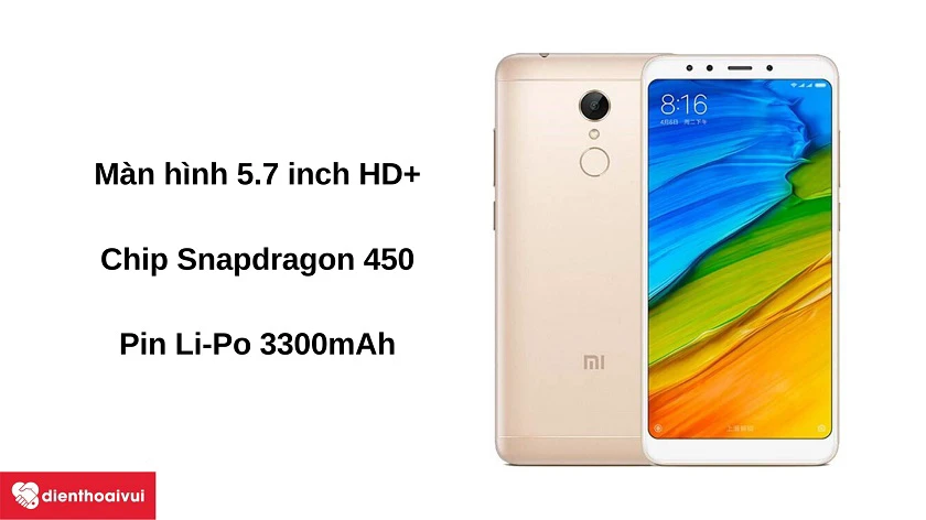 Đi&ecirc;̣n thoại Xiaomi Redmi 5 - Dung lượng pin 3300mAh, màn hình 5.7 inch, chip Snapdragon 450