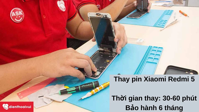 Dịch vụ thay pin Xiaomi Redmi 5 nhanh chóng, ch&acirc;́t lượng cao tại Đi&ecirc;̣n Thoại Vui