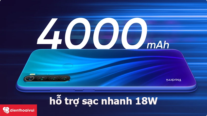 Xiaomi Redmi Note 8 – Viên pin dung lượng 4000 mAh sử dụng thoải mái, hỗ trợ sạc nhanh 18W