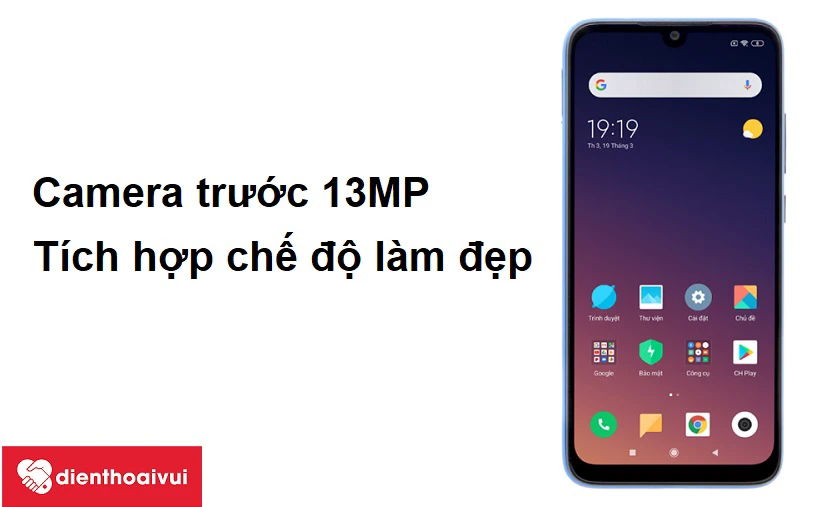 Camera trước 13MP, tích hợp chế độ làm đẹp