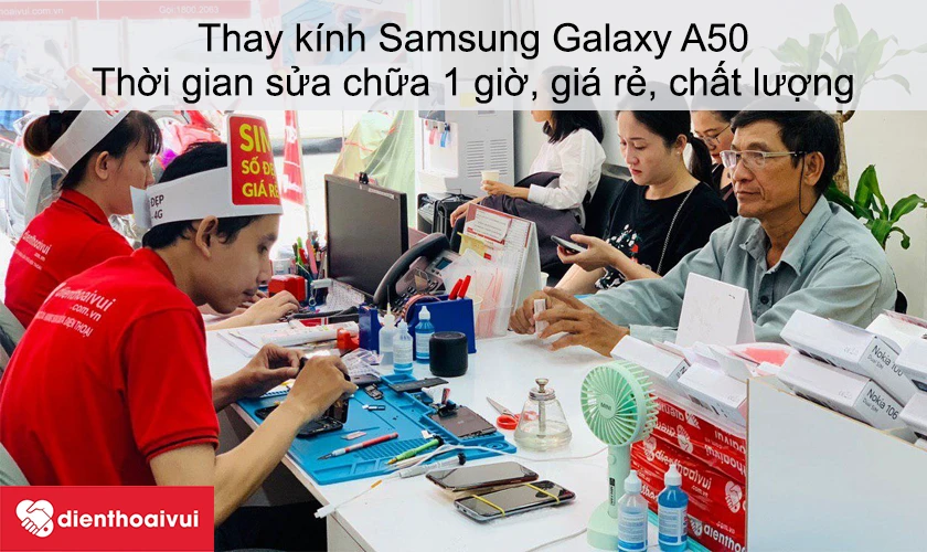 Dịch vụ thay&nbsp;k&iacute;nh camera Samsung Galaxy A50 gi&aacute; rẻ lấy ngay tại Điện Thoại Vui