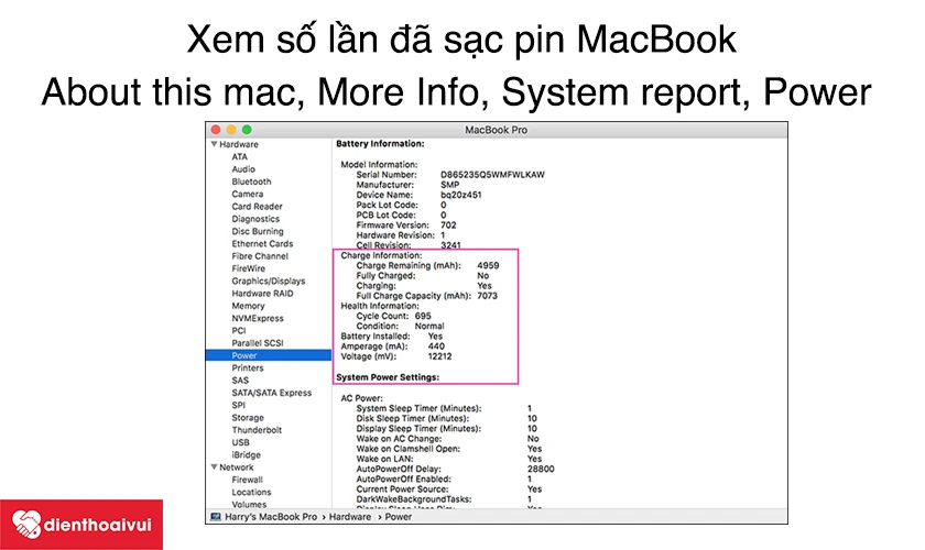 C&aacute;ch xem số lần đ&atilde; sạc pin MacBook Pro 2010