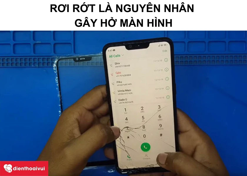 L&agrave;m rơi rớt, va chạm mạnh điện thoại Realme 2